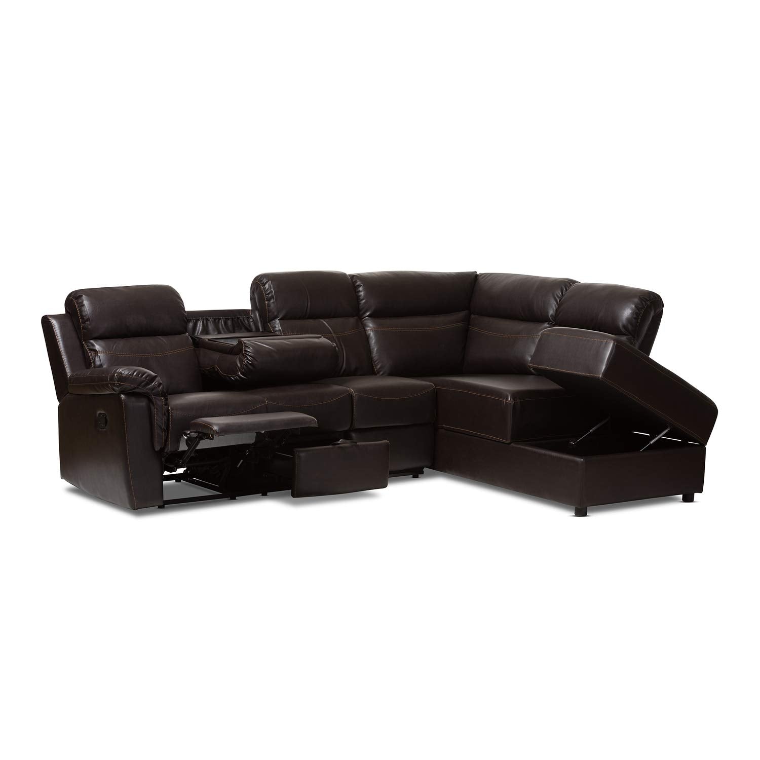 Baxton Studio Roland 2 Piece Faux Leather Reclining Sectional In Brown