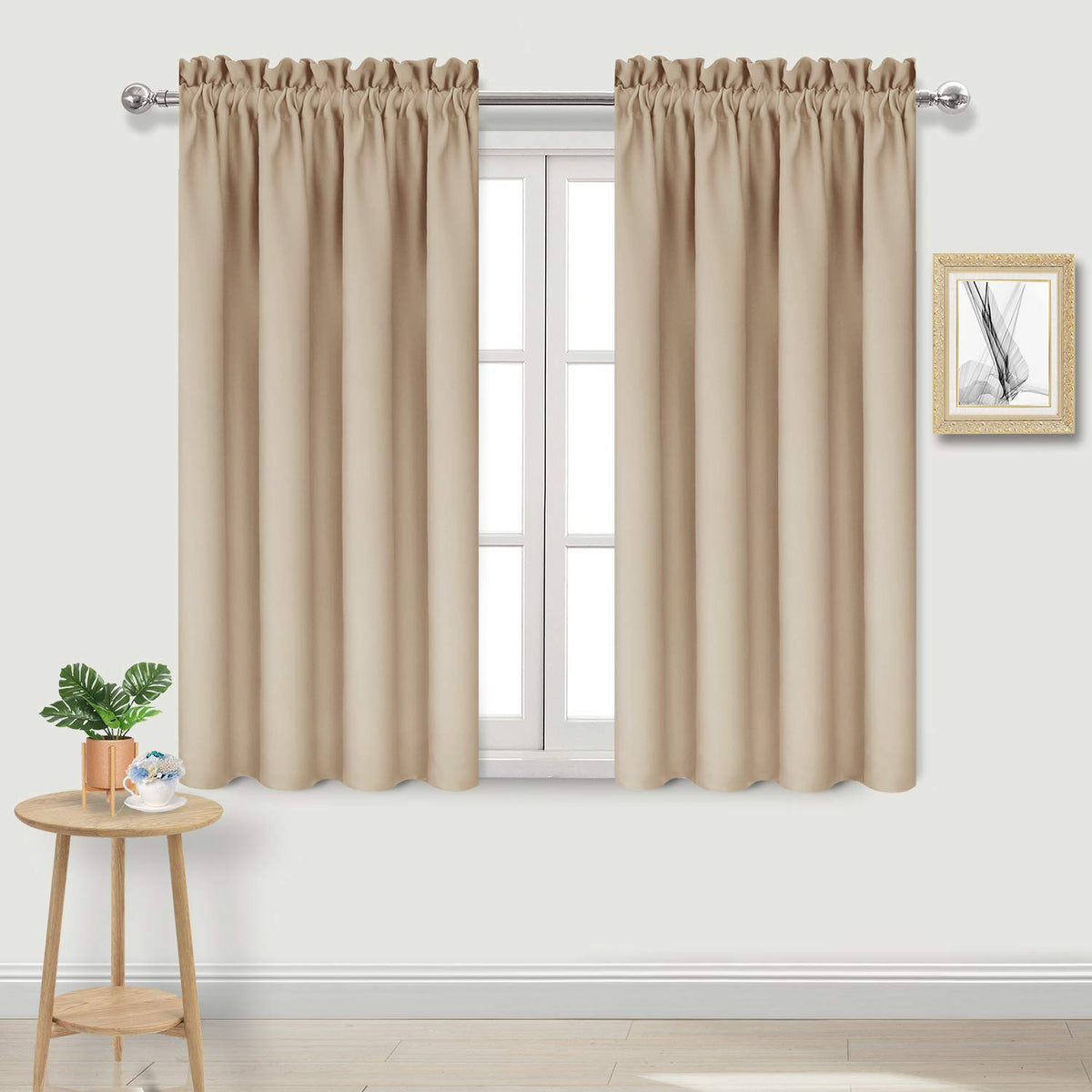 Dwcn Beige Blackout Curtains For Bedroom - Rod Pocket Thermal Insulated Energy Saving Drapes For Living Room And Bedroom, W 42 X