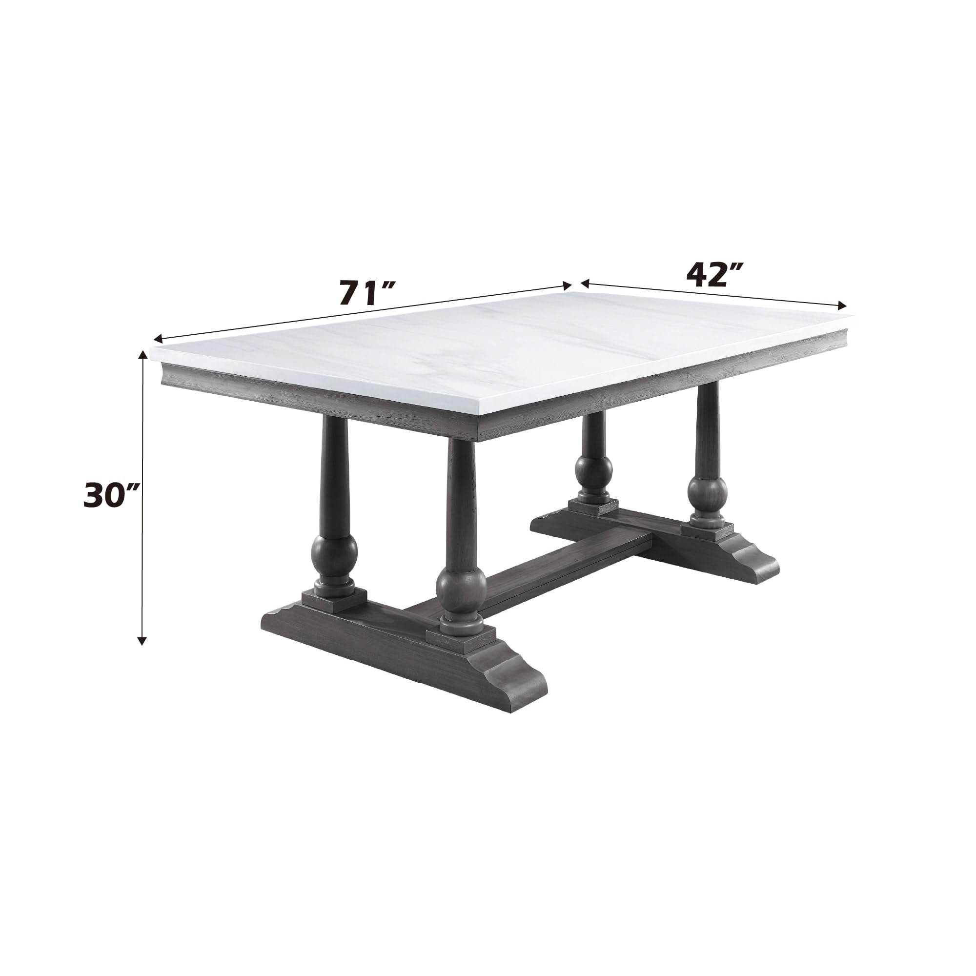 Acme Yabeina Dining Table in Marble Top and Gray Oak Finish