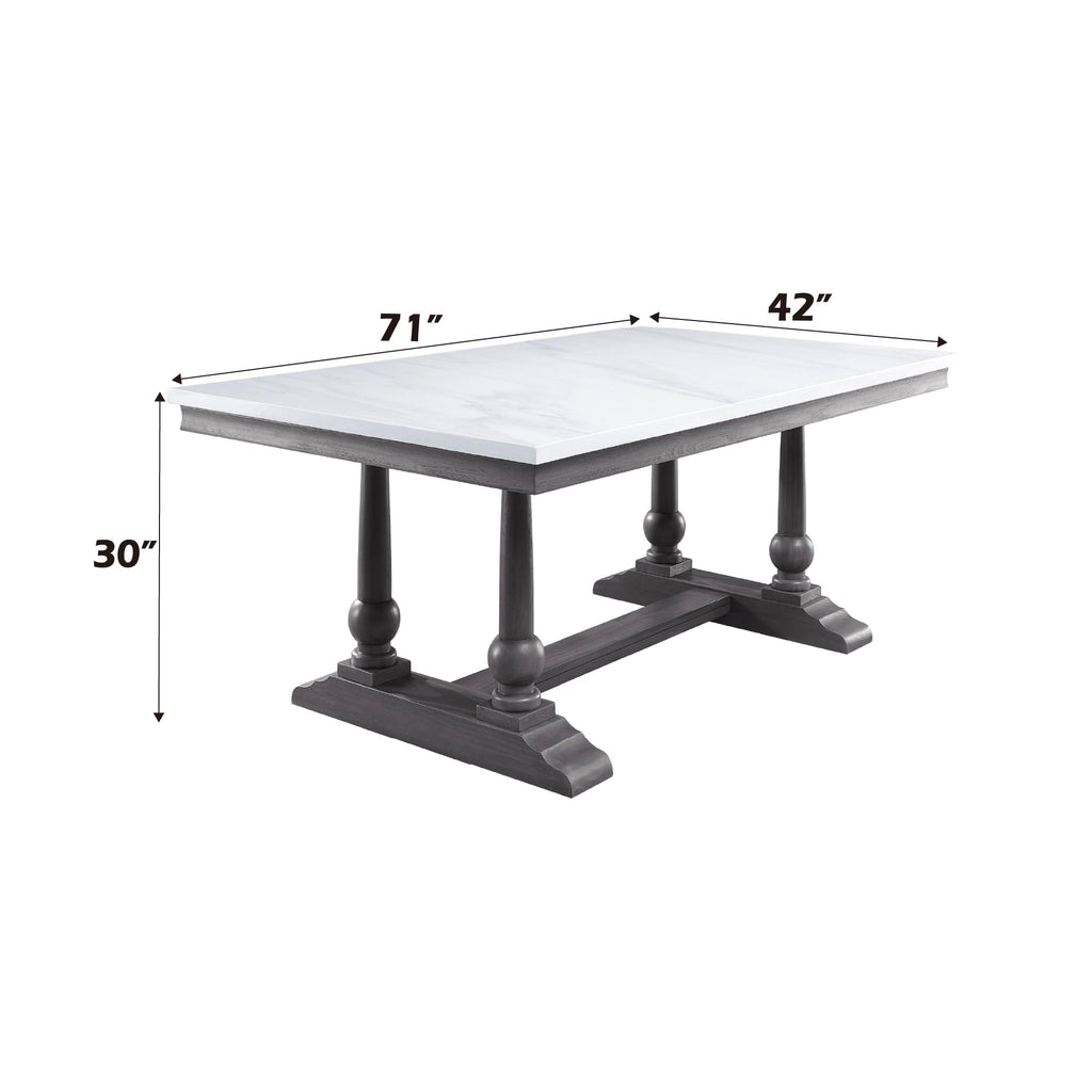 Acme Yabeina Dining Table in Marble Top and Gray Oak Finish