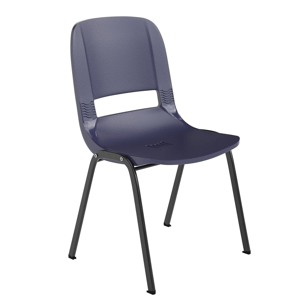 Flash Furniture Hercules Series 661 Lb. Capacity Navy Ergonomic Shell Stack Chair With Black Frame And 16'' Seat Height