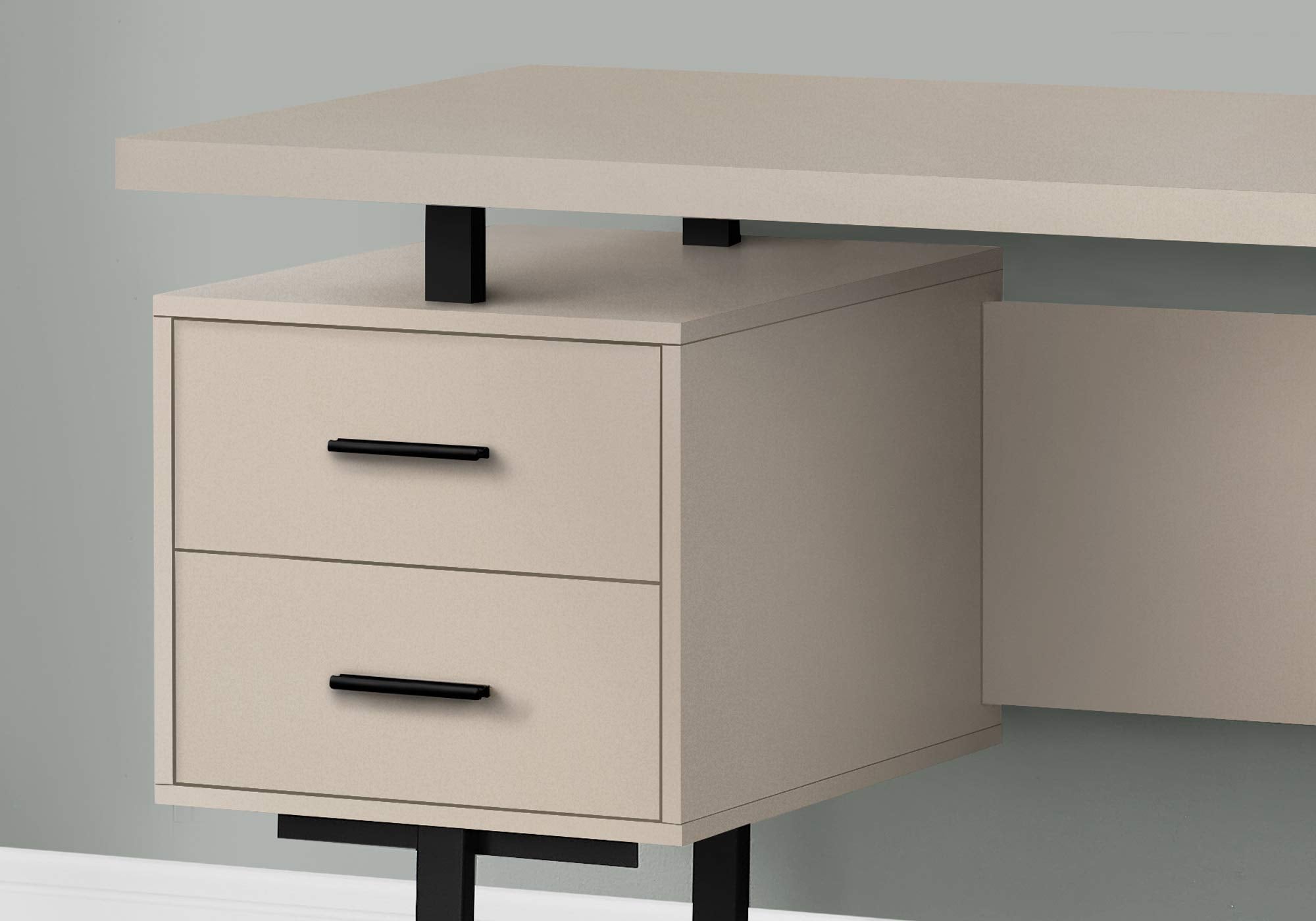 Monarch Specialties I 7629 Computer Desk, Home Office, Laptop, Left, Right Set-up, Storage Drawers, 60' L, Work, Metal, Laminate, Beige, Black, Contemporary