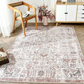 jinchan Area Rug 8x10 Washable Rug Vintage Rug Indoor Thin Rug Retro Accent Rug Distressed Carpet Red Multi Floral Print Country
