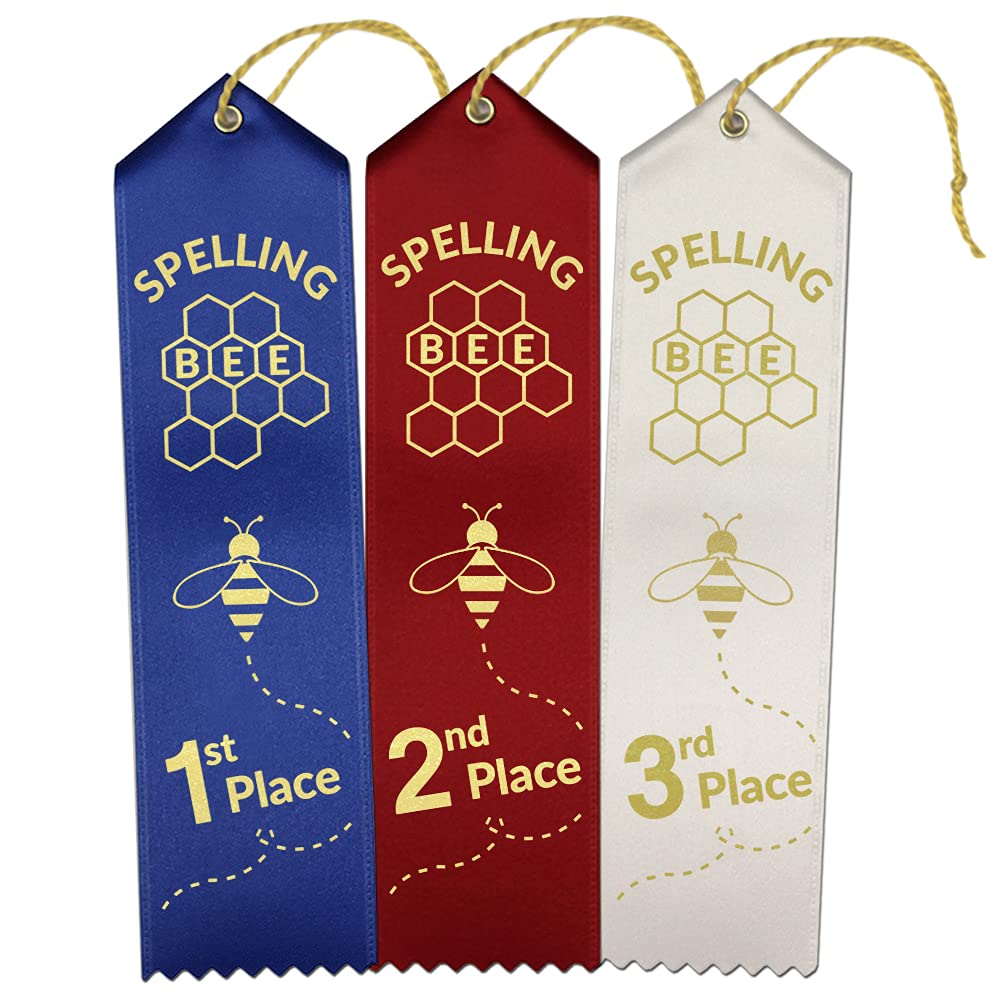 Ribbonsnow Spelling Bee Award Ribbons 1St - 2Nd - 3Rd Place - 45 Total Ribbons - 15 Each Place With Card & String