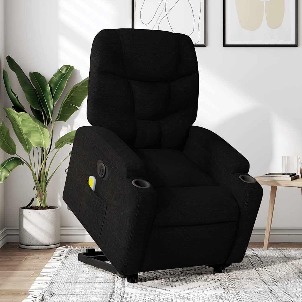 vidaXL Black Fabric Electric Stand up Massage Recliner Chair