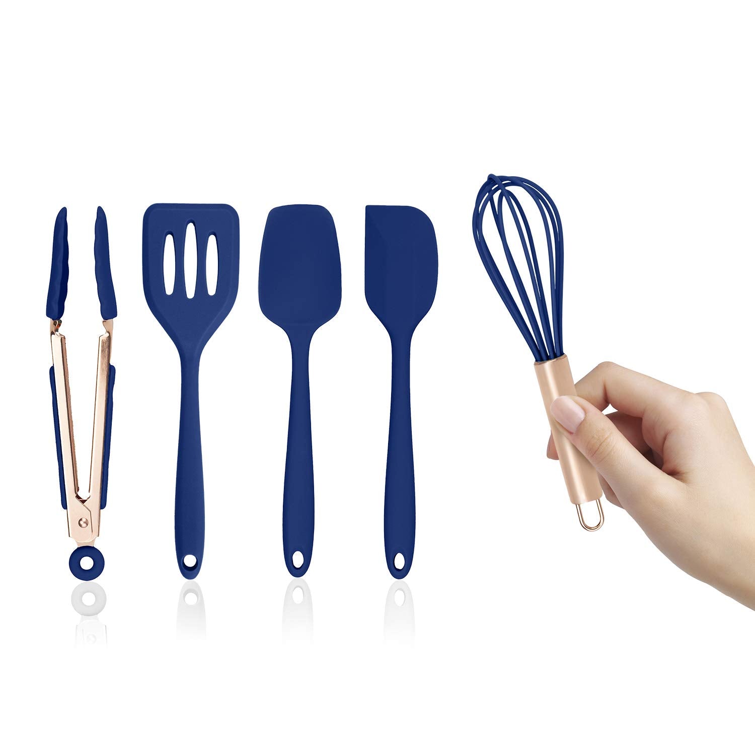 Cook With Color Set Of Five Navy And Rose Gold Silicone Mini Kitchen Utensil Set