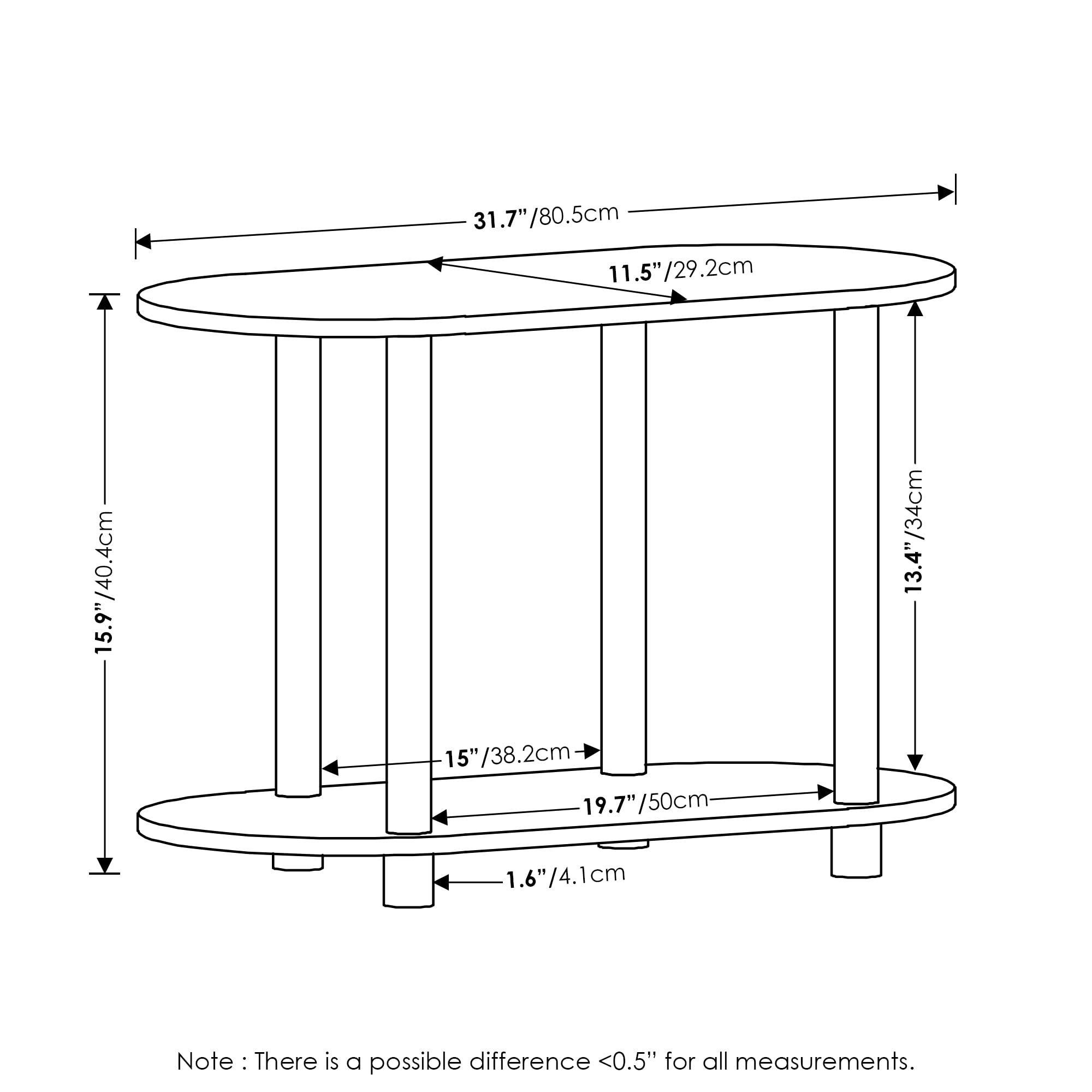 Furinno Turn-N-Tube No Tools Modern Oval Side Table, White/Virgin White