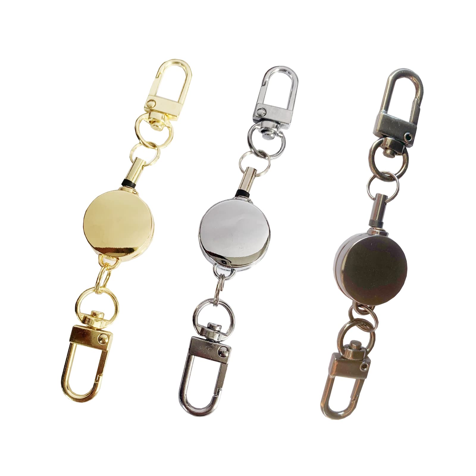 3 Pack Retractable Key Chain Key Ring, Zinc Alloy Metal Key Badge Holder Reel With Hook 12.6' Stretch Belt For Card Key Fix