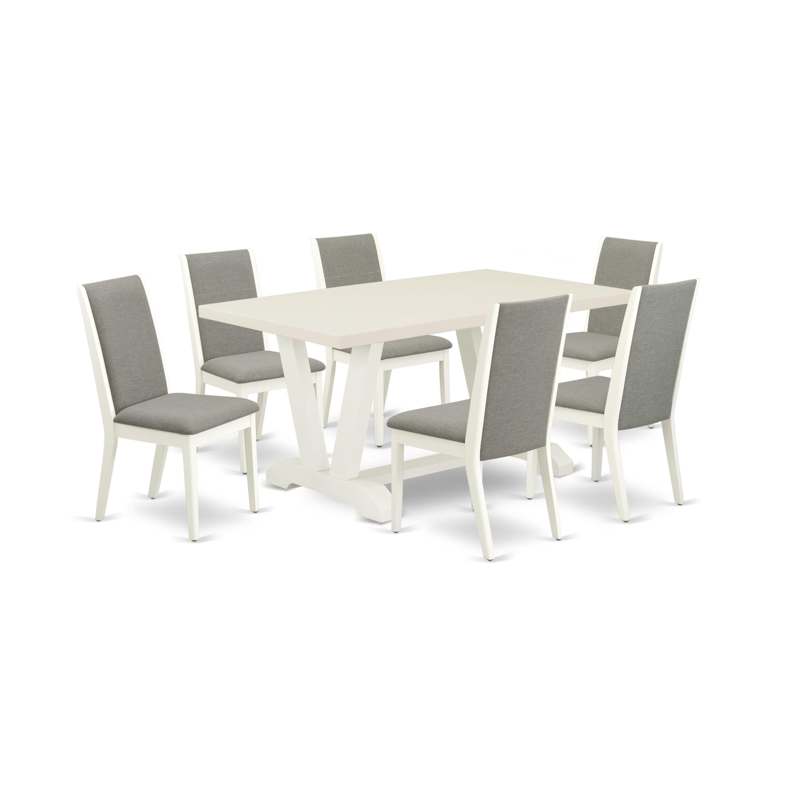 East West Furniture V026La206-7 7 Piece Dining Table Set Consist Of A Rectangle Dining Room Table With V-Legs And 6 Shitake Linen Fabric Upholstered Parson Chairs, 36X60 Inch, Multi-Color