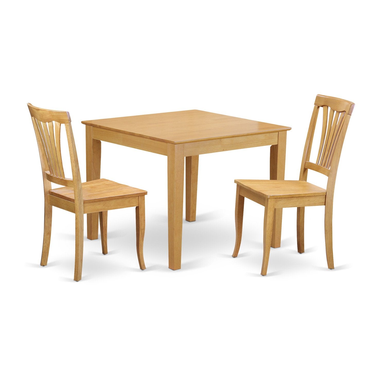 East West Furniture Oxford 3 Piece Kitchen Set Contains a Square Table and 2 Dining Room Chairs, 36x36 Inch, OXAV3-OAK-W