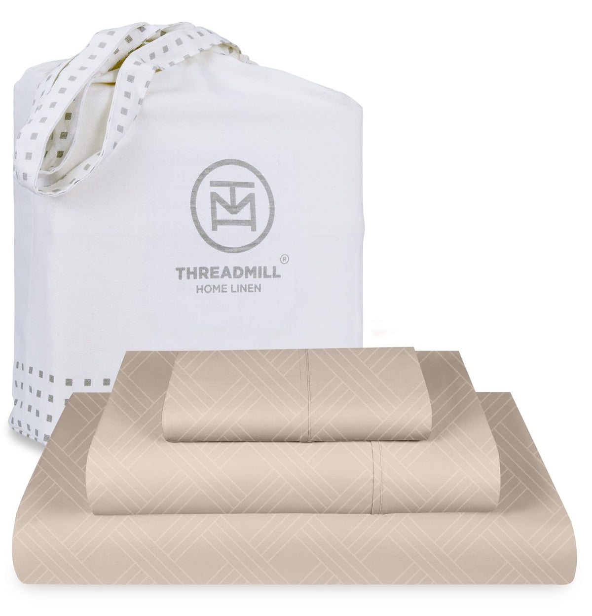 Threadmill Twin Sheets For Twin Mattress | 800 Thread Count Jacquard Celine Light Beige Sheets | 100% Cotton 3 Piece Bed Sheets