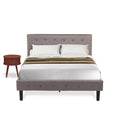 East West Furniture NL14F-1GO11 2 Piece Bedroom Set - Button Tufted Platform Bed Frame - Brown Taupe Velvet Fabric Upholstered Headboard and a Black Finish Nightstand