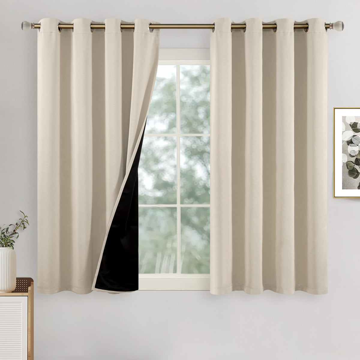 Quemas Champagne Blackout Curtains For Bedroom 54 Inch Length 2 Panels Set, Thermal Insulated 100% Light Blocking Soundproof Gro