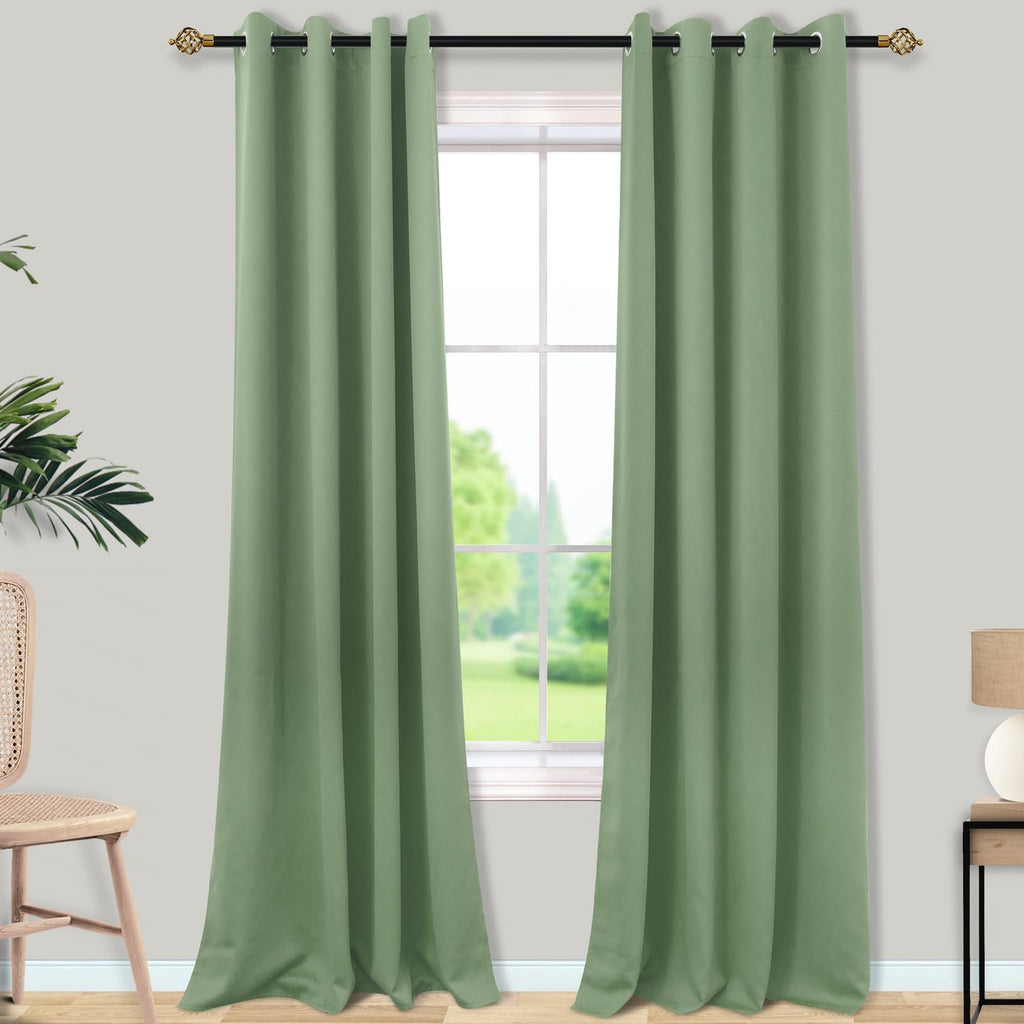 Mrs.Naturall Sage Green Curtains 52x100 Inches Long for Dining Room 2 Panels Blackout Room Darkening Curtain for Bedroom