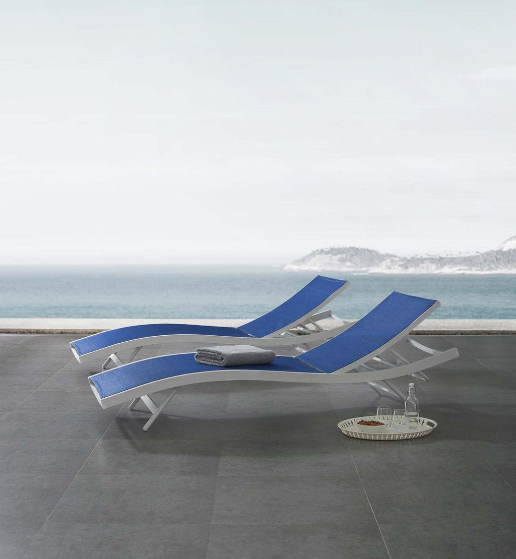 Modway Glimpse Outdoor Patio Mesh Chaise Lounge Set Of 2 In White Navy