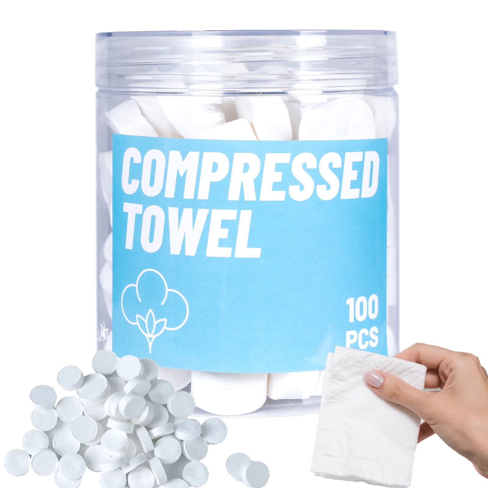 100 PCS Compressed Towels, Compressed Cotton Hand Wipe, Camping Towel, Disposable Face Compressed Towels, Camping Towels Compres