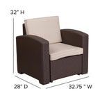 Flash Furniture 4 Piece Outdoor Faux Rattan Chair, Sofa And Table Set In Chocolate Brown
