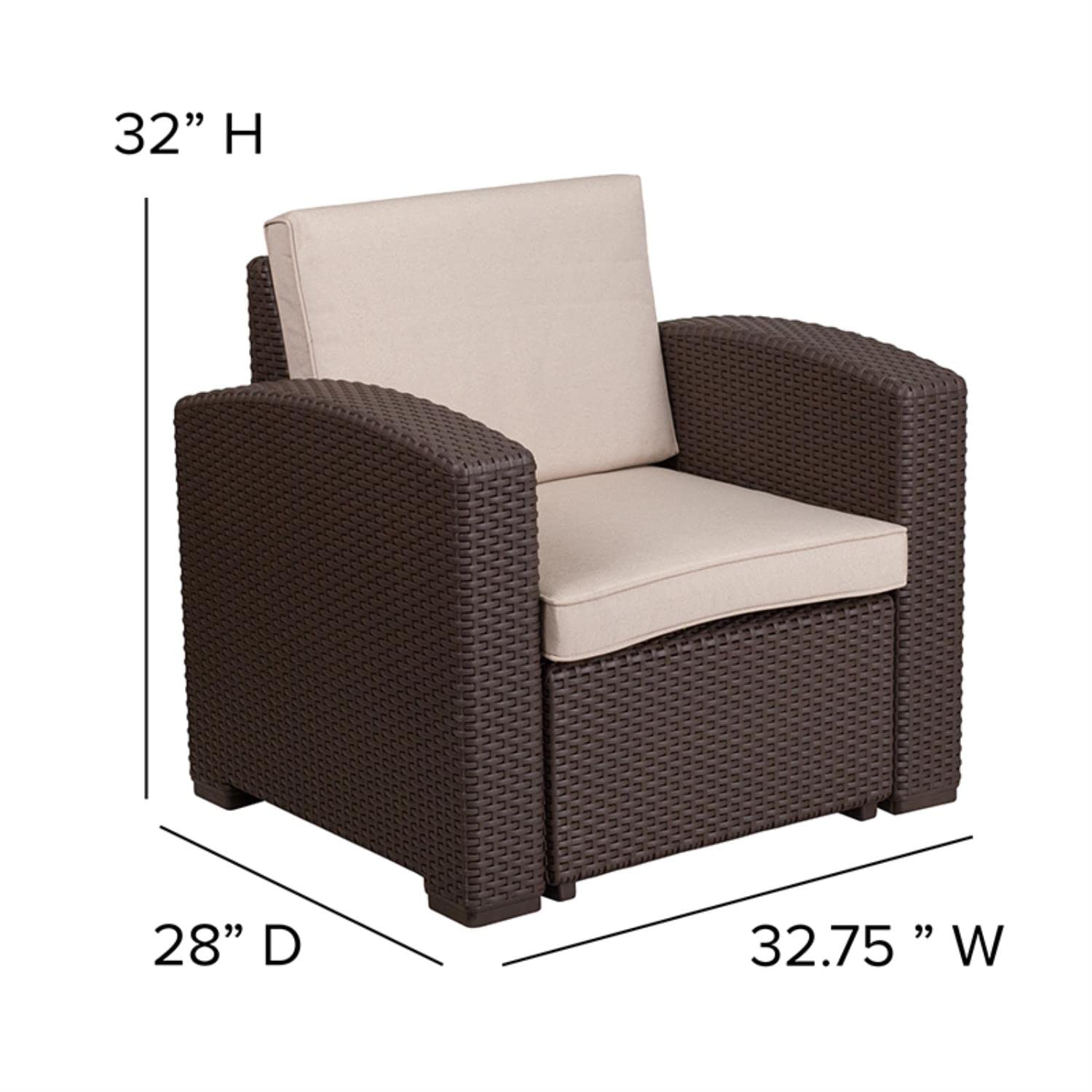Flash Furniture 4 Piece Outdoor Faux Rattan Chair, Sofa And Table Set In Chocolate Brown