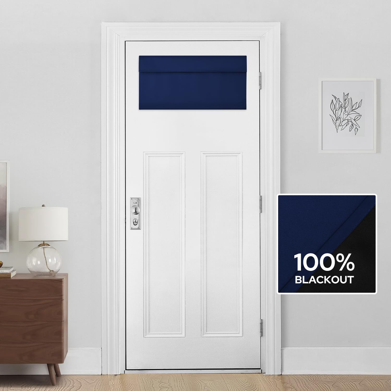 Homeideas 100% Blackout French Door Curtains, Privacy Small Door Curtains For Door Window, 26 X 12 Inch Door Shades For Front Door, Thermal Insulated Door Window Covering, (1 Panel, Navy Blue)