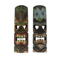 Things2Die4 Set of 2 Hand Crafted Wooden 20 Inch Tiki Wall Masks Palm Tree and Plumeria Flower Designs, Multicolored