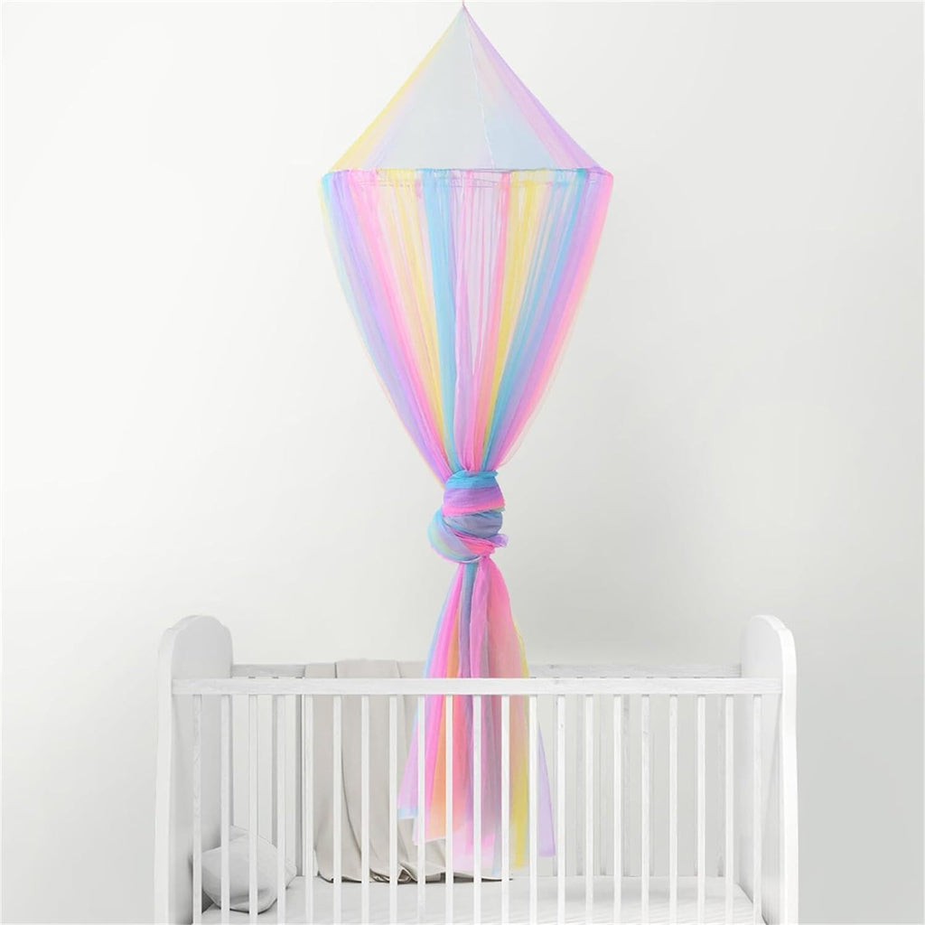 Mosquito Net Bed Canopy For Girls,Rainbow Canopy Bed Curtains Full Queen Size From Ceiling,Dome Mosquito Netting Bed Tent Twin G