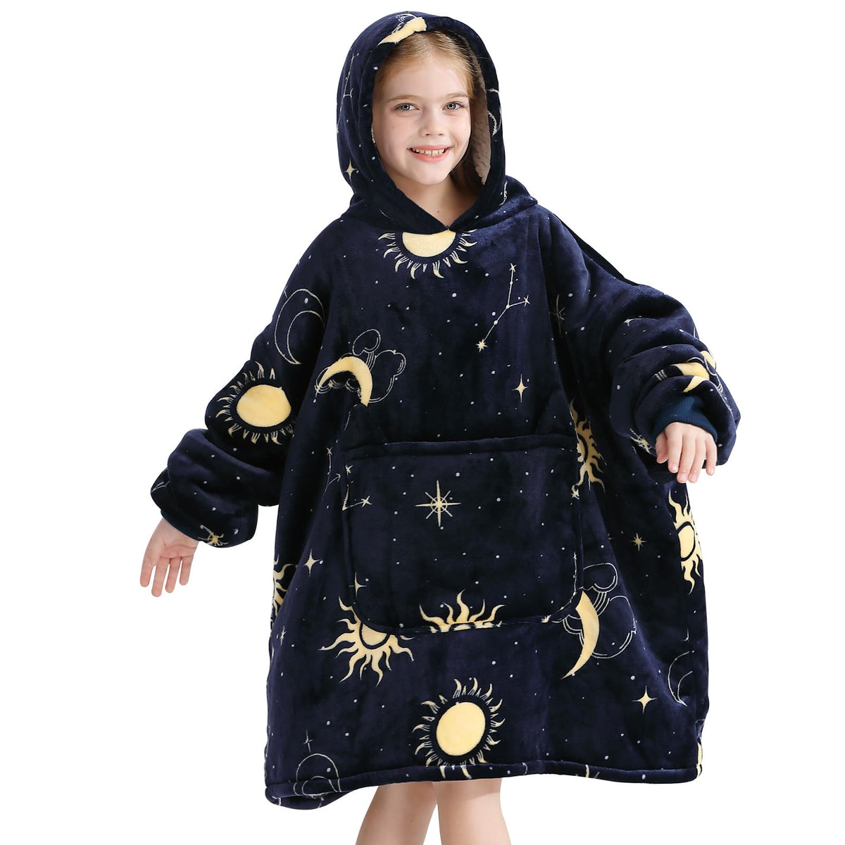Aemilas Wearable Blanket Hoodie For Kids 6-12 Comfort Sherpa Hoodies Blanket Sweatshirt, Star - One Size Fits All