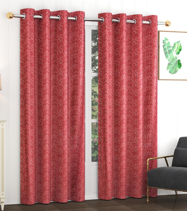 Exporthub Set of 2 Piece Heavy Quality Polyester Texture Design Maroon Color Eyelet Semi Sheer Window Curtains  Window  6 Feet