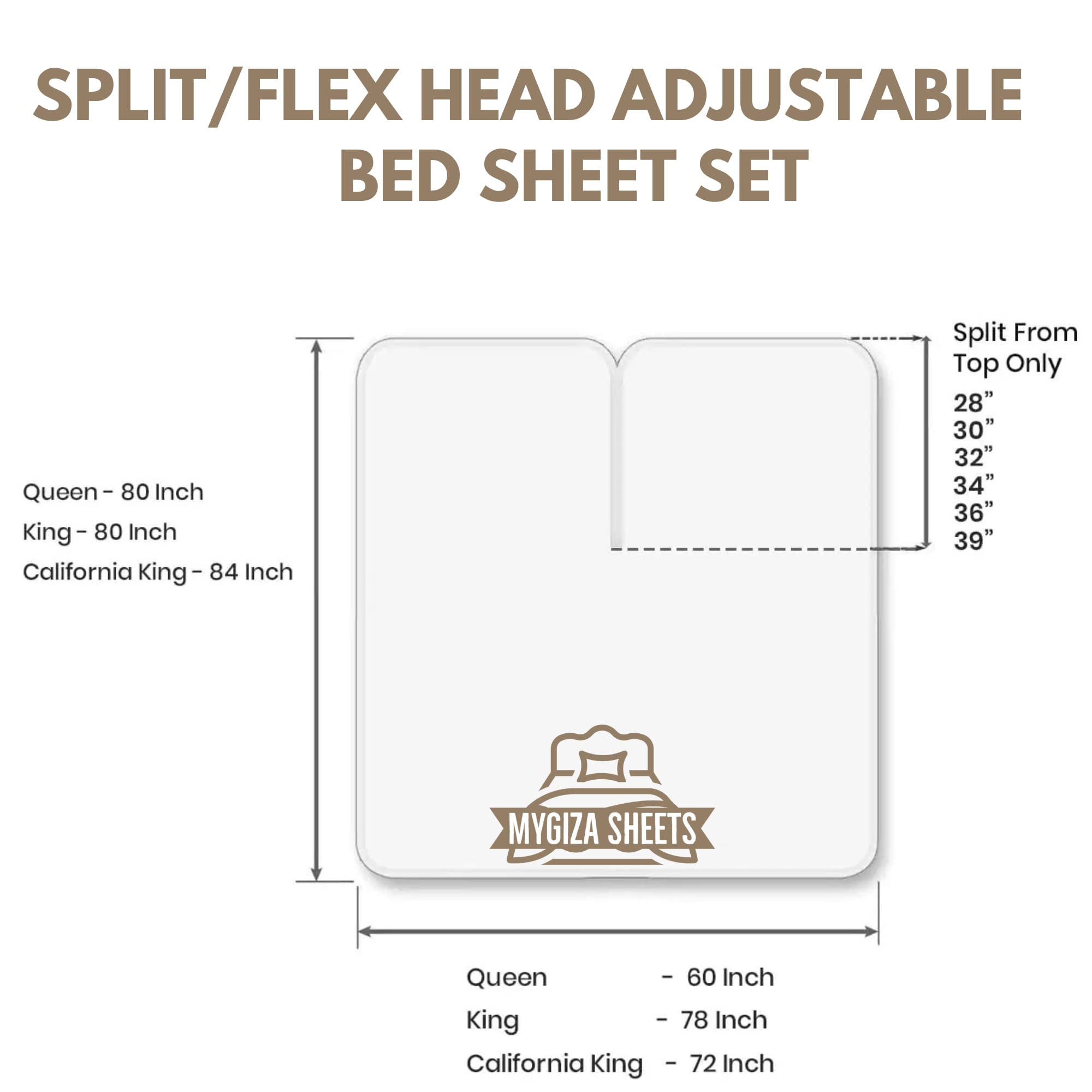 Flex Head King Sheets Sets For Adjustable Beds-Top Split King Sheets Sets (4 Pcs) King 34 Inch Down Sheets Taupe 15-18 Inch Deep Sheets
