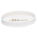 Elegant Designs Decorative 13.75'' Round Wood Serving Tray w/ Handles, ''Believe''