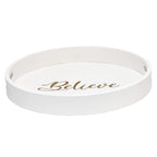 Elegant Designs Decorative 13.75'' Round Wood Serving Tray w/ Handles, ''Believe''
