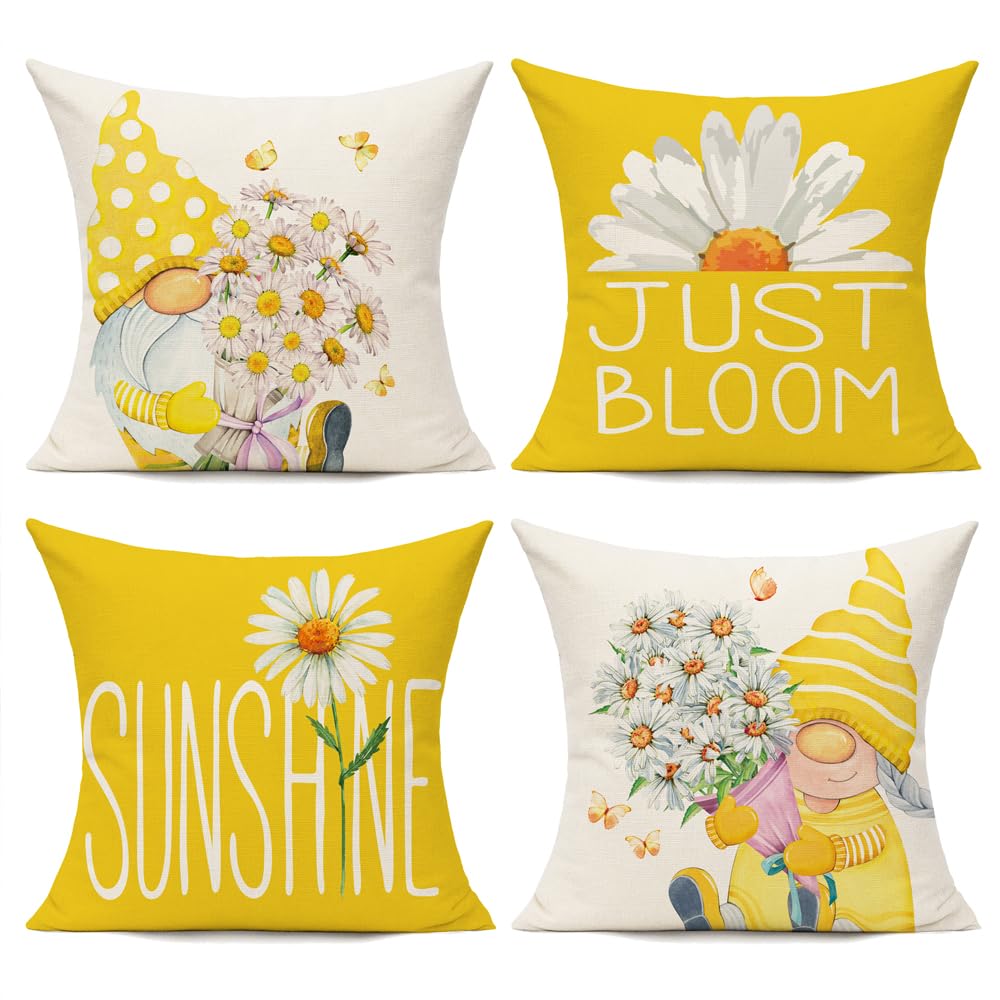All Smiles Outdoor Yellow Throw Pillow Covers 24X24 Set Of 4 Spring Summer Decorative Cushion Cases Home D  Cor Decorations For