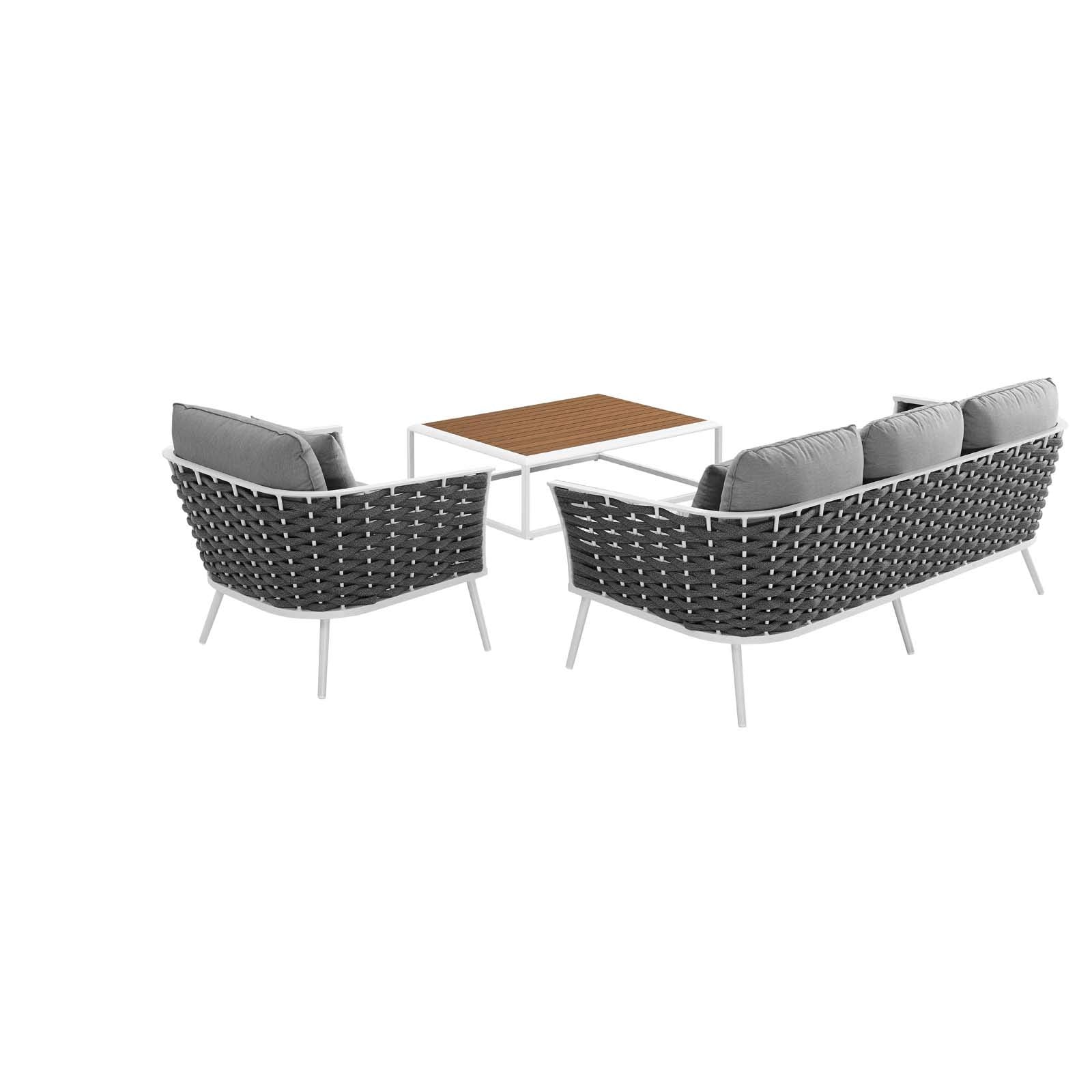 Modway Stance Outdoor Patio Aluminum, Sofa, Armchair And Coffee Table, White Gray