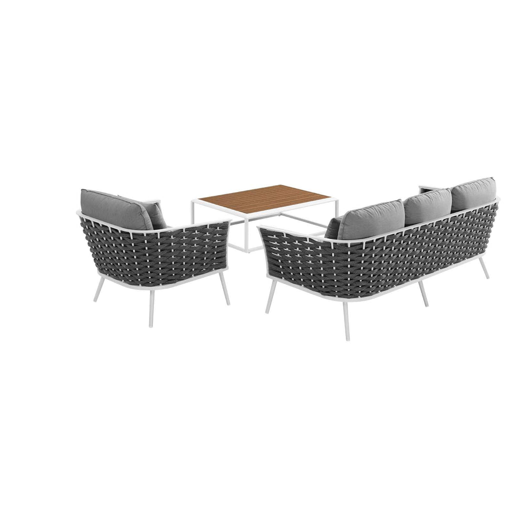 Modway Stance Outdoor Patio Aluminum, Sofa, Armchair And Coffee Table, White Gray