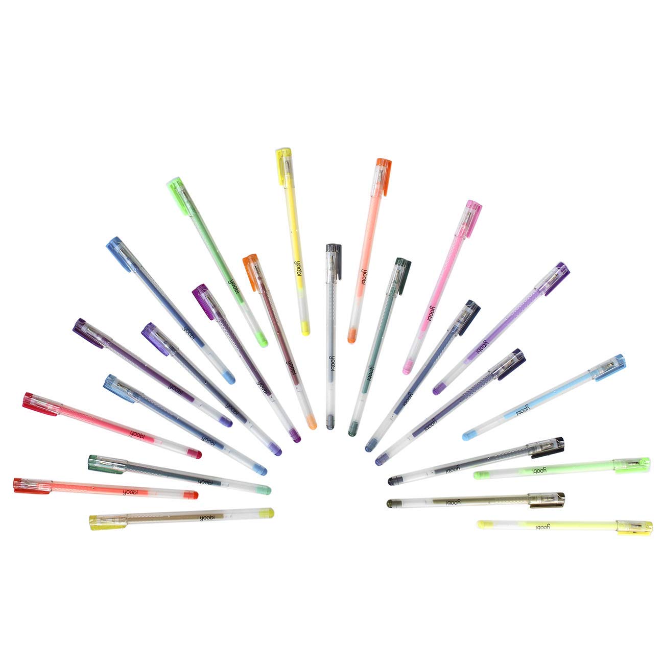Yoobi Gel Pens 24-Pack | Pastel, Metallic, Neon, And Glitter Shades | Fun Styles With Carrying Case | 1.0Mm Medium Tip, Multicol