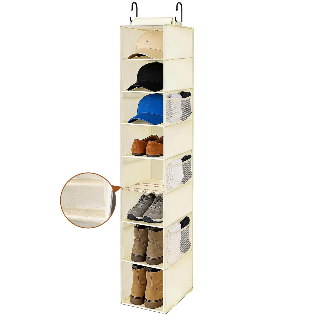 VERONLY Hanging Shoe Organizer for Closet with 8 Shelves,Mesh PocketsWider Hanging Shelves for Shoes,Clothes,Hats with Sturdy B