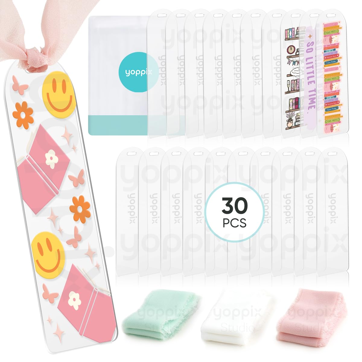 YOPPIX 6x2    Acrylic Bookmark Blanks- 30 Pieces Acrylic Bookmark Kit with 30 Pcs Ribbon for Reading Lovers DIY Crafts Hanging T