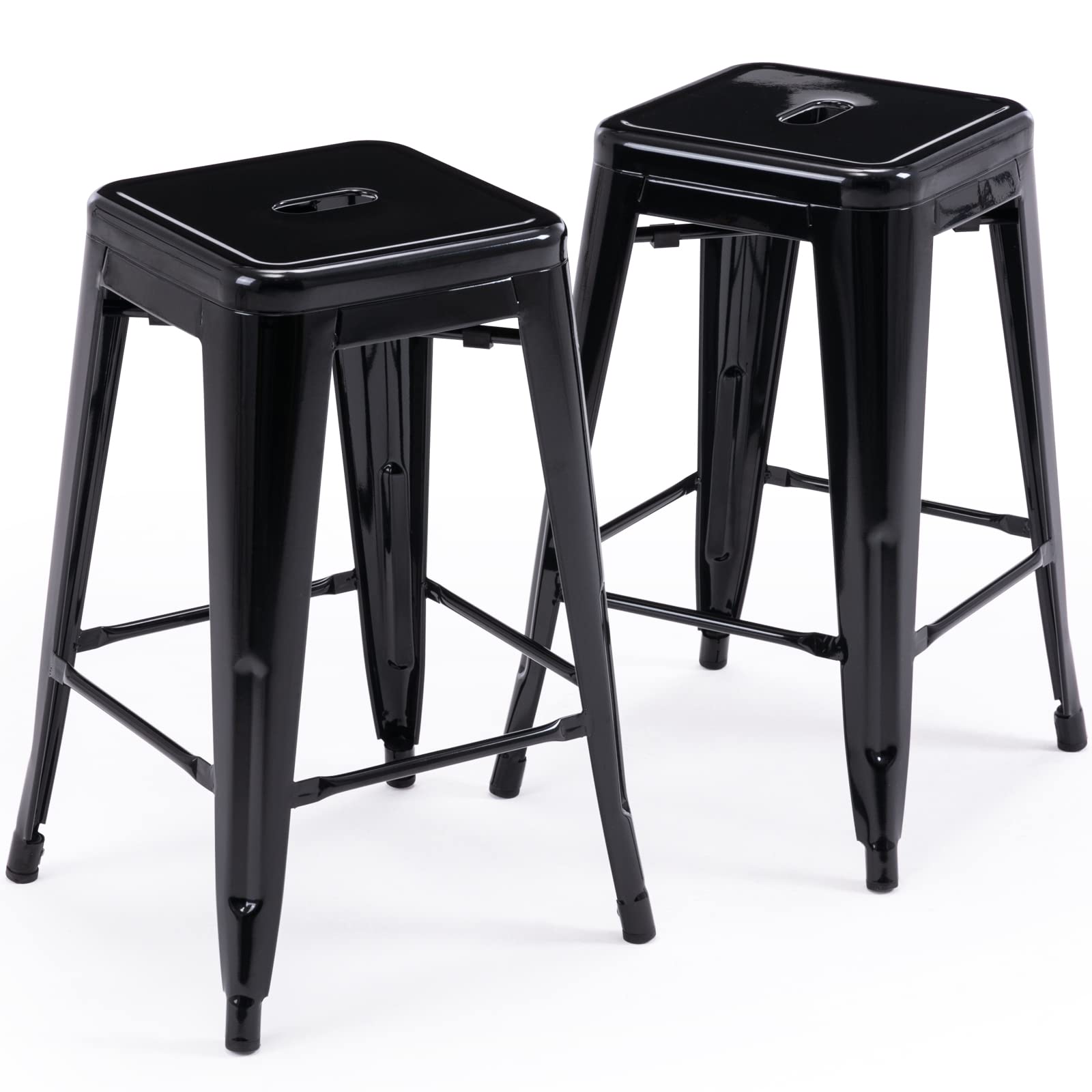 Vogue Furniture Direct 24 Bar Stools Black Backless Metal Barstools Indoor-Outdoor Counter Height Stools with Square Seat, Set o