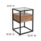 Flash Furniture Cumberland Collection Glass End Table With Drawer And Shelf In Rustic Wood Grain Finish