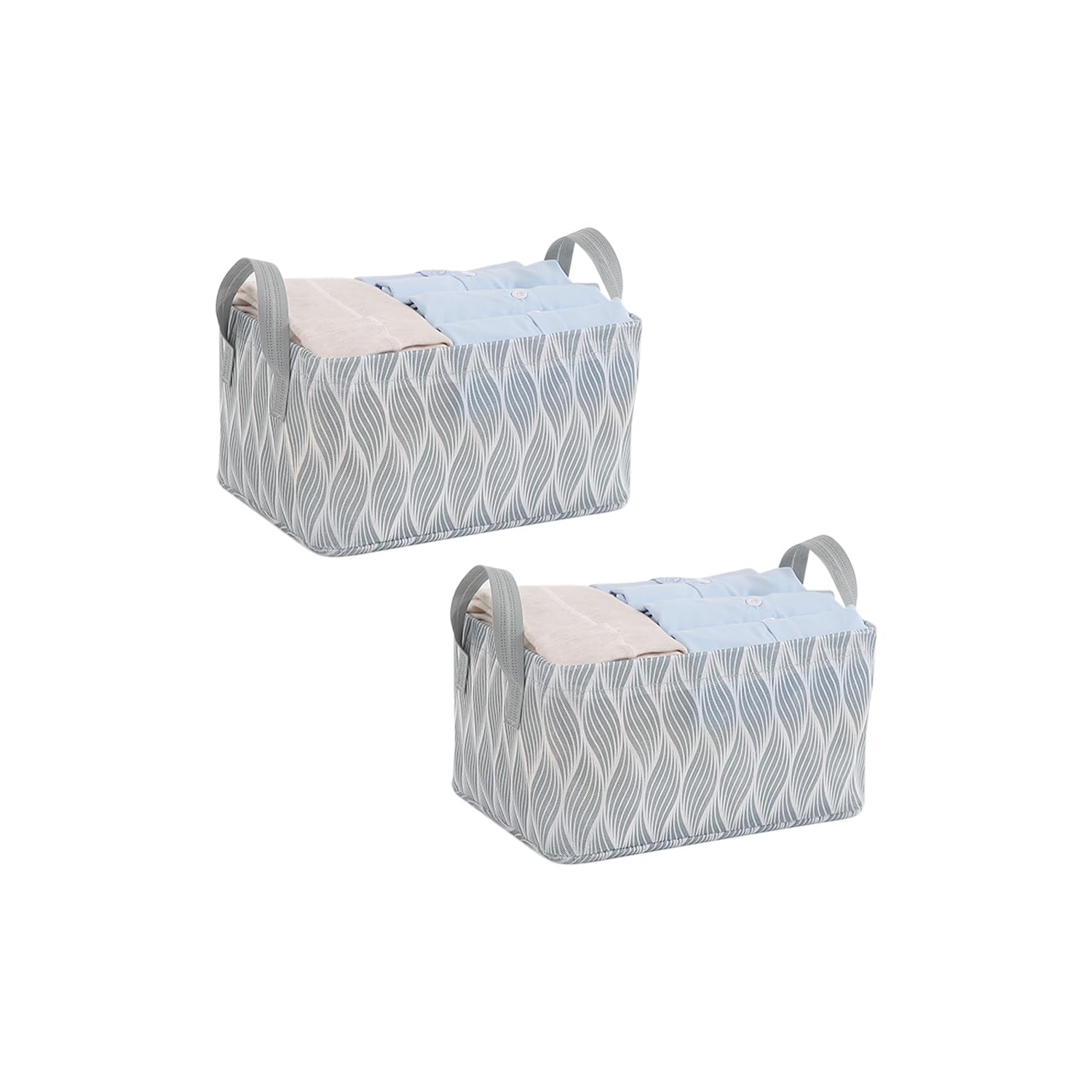 Hokipo Foldable Cloth Storage Basket For Wardrobe | NonWoven Fabric Bin With Metal Frame & Handles | Closet Organizer Basket Fo