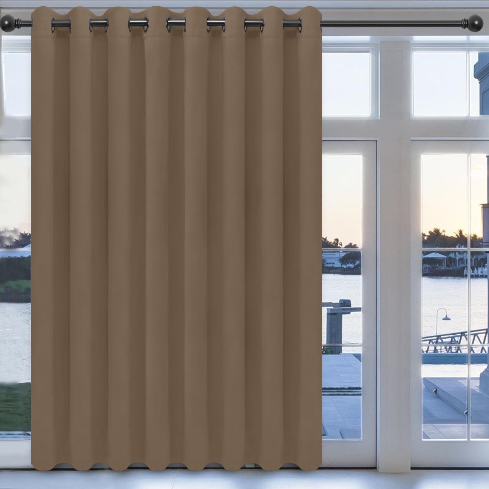Easy-Going Blackout Door Curtains For Bedroom, Solid Thermal Insulated Grommet And Noise Reduction Window Drapes, Room Darkening Curtains For Living Room, 1 Panel (100X96 In, Camel)