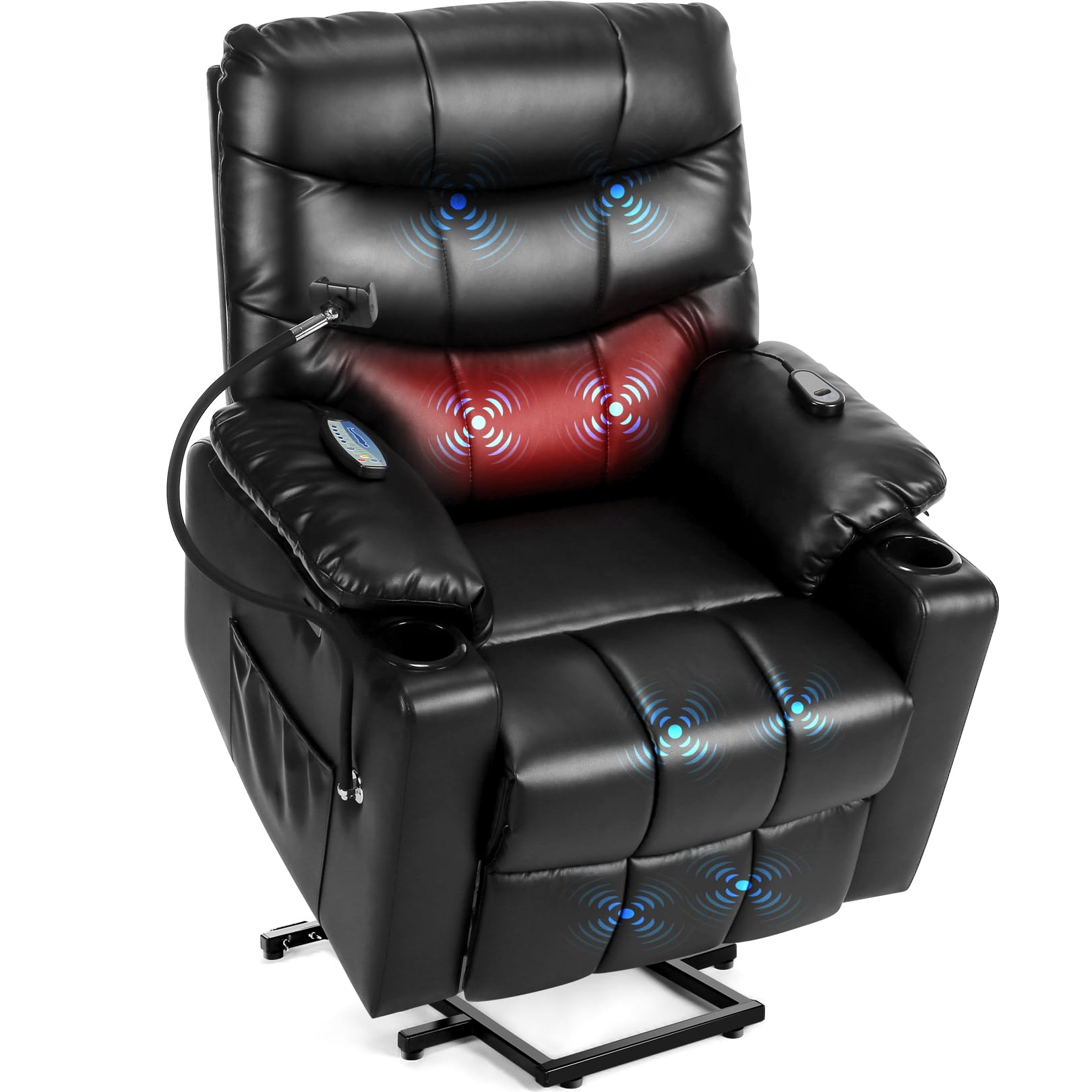 Power Lift Chair Recliners With Heat And Massage, Adjustable Back Leg, Pu Leather Electric Lift Recline Chair For The Elderly, P