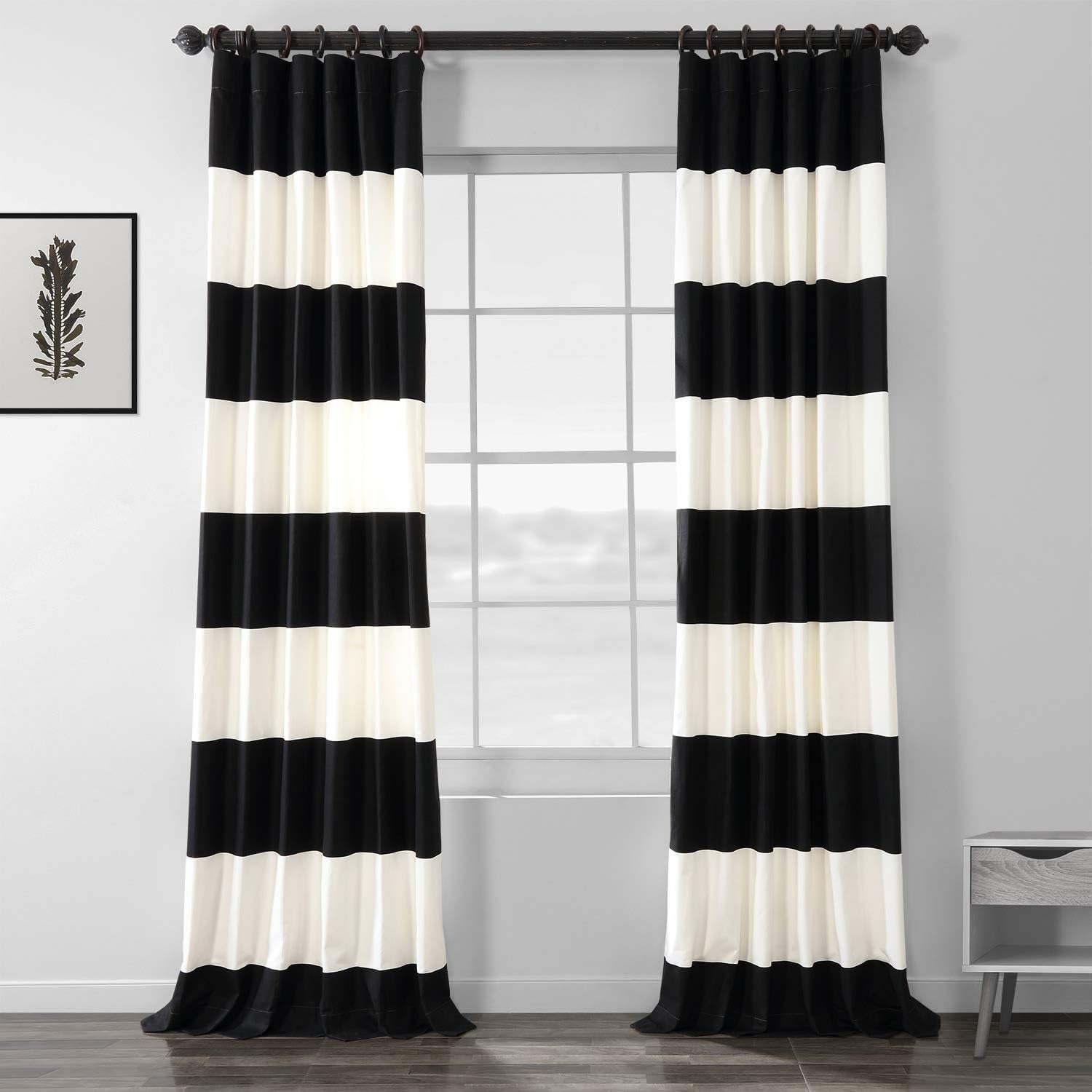 Hpd Half Price Drapes Horizontal Striped Printed Curtains 96 Inches Long Cotton Curtains (1 Panel) Room Darkening Window Curtain