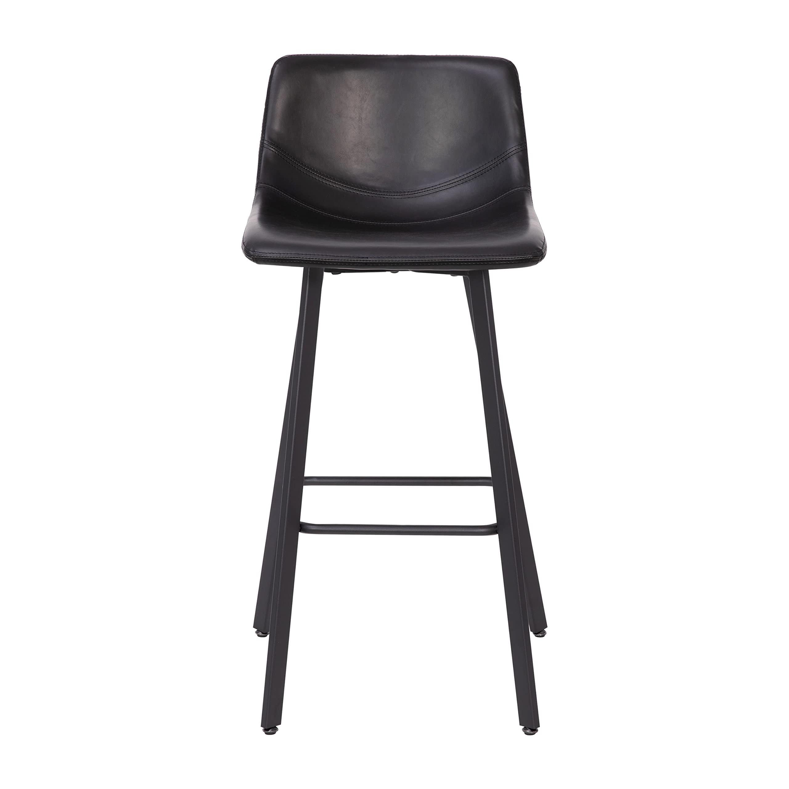 Flash Furniture Caleb Modern Commercial Barstools with Footrests - Black LeatherSoft -30 Inch - Black Matte Iron Frame - Armless - Set of 2
