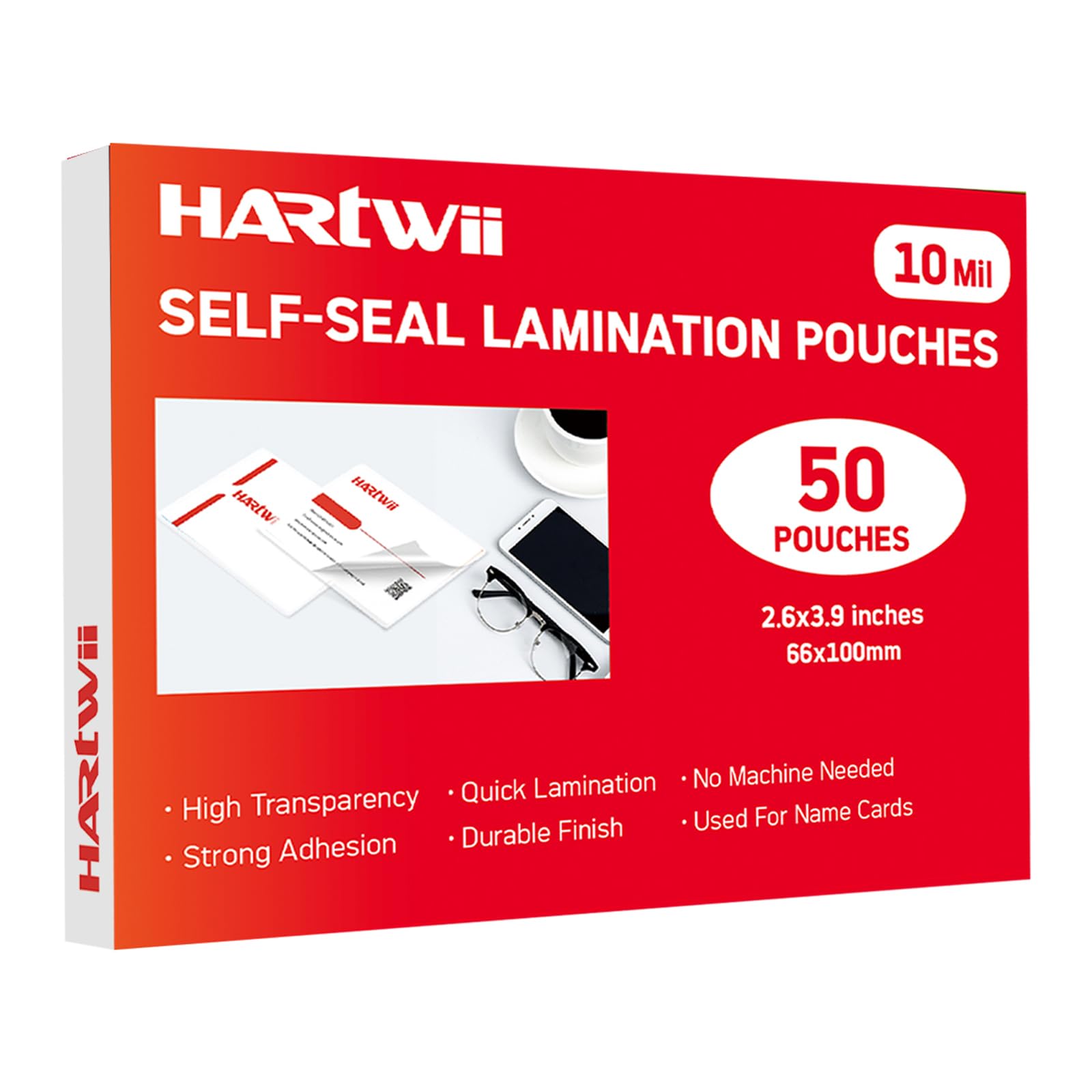 Hartwii 50 Pack Self Sealing Business Card Sheets,Waterproof Self-Adhesive Laminating Pouches,2.6X3.9 Inches, 10 Mil Thickness,