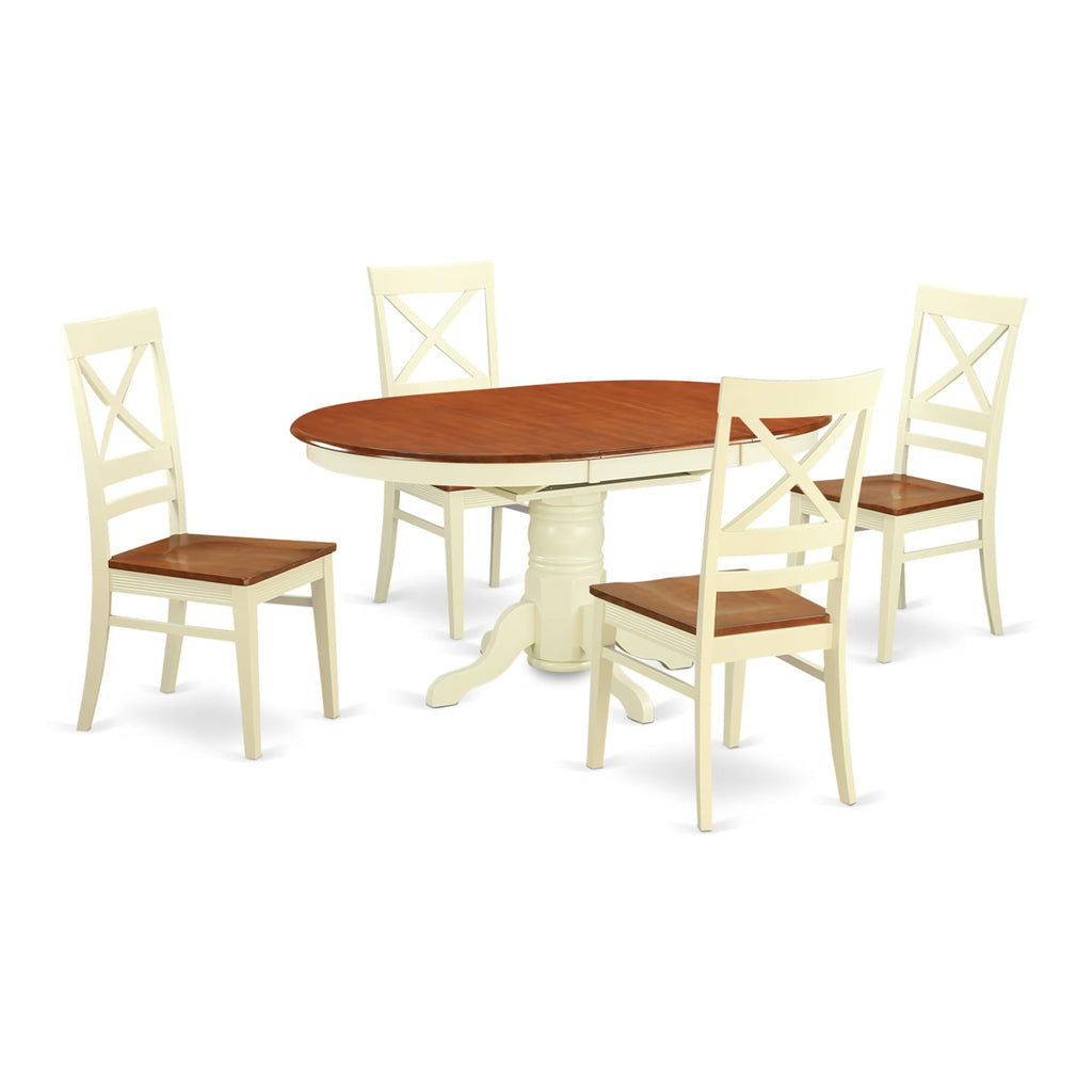 East West Furniture AVQU5-WHI-W 5 Piece Kitchen Table & Chairs Set Includes an Oval Dining Room Table with Butterfly Leaf and 4 Solid Wood Seat Chairs, 42x60 Inch, Buttermilk & Cherry