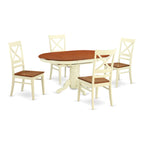 East West Furniture AVQU5-WHI-W 5 Piece Kitchen Table & Chairs Set Includes an Oval Dining Room Table with Butterfly Leaf and 4 Solid Wood Seat Chairs, 42x60 Inch, Buttermilk & Cherry