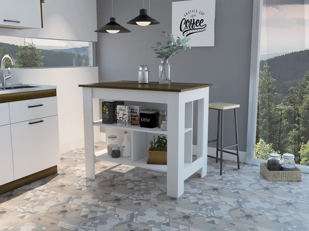 HomeRoots White - Caramel Modern White and Caramel Kitchen Island