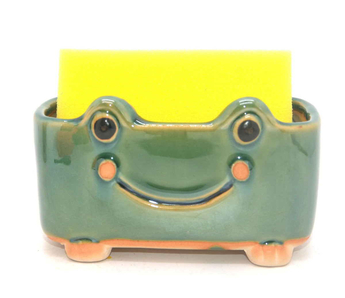 Ceramic Frog Sponge Holder Soap Dish for Bathroom & Kitchen Sink, Ideal for Bar Soap, Scrub Sponges, Small Kitchen Accessories F