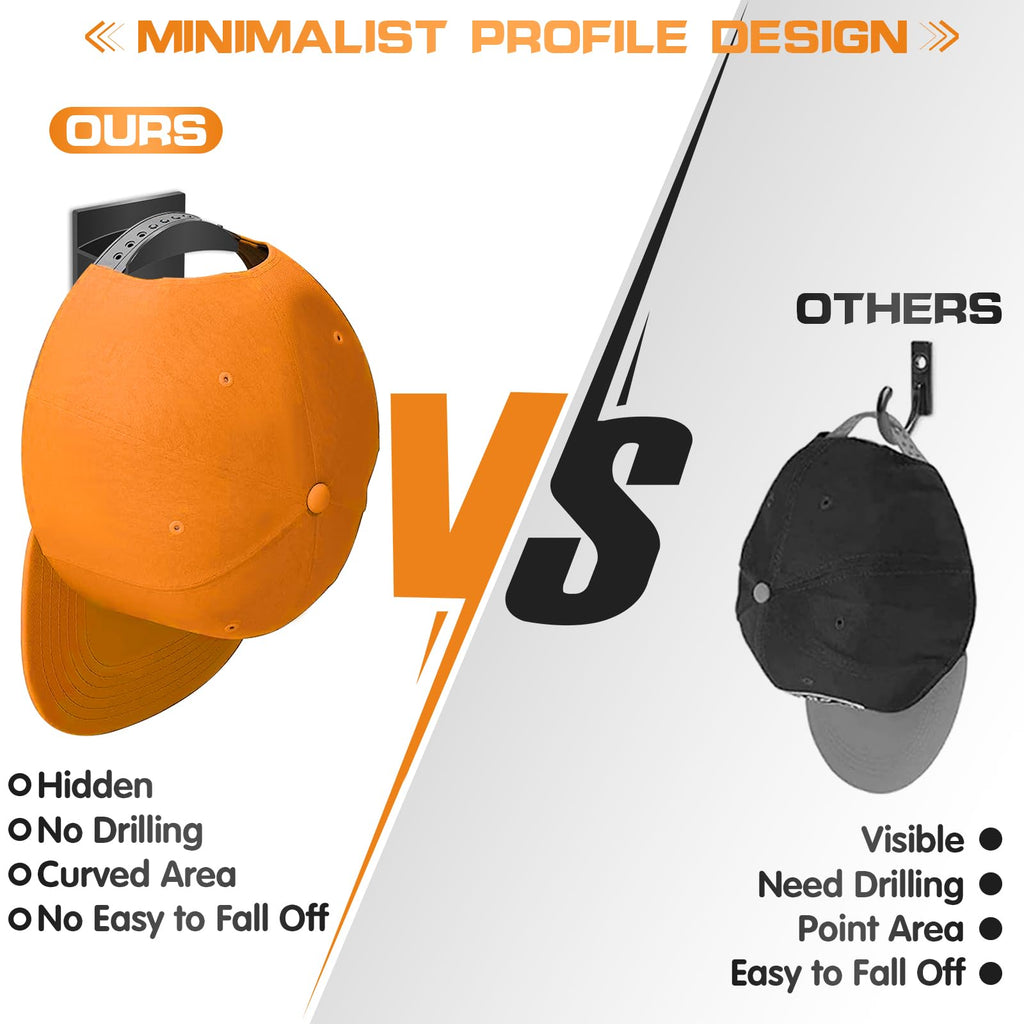 Qteeyou Adhesive Hat Hooks - 12PCS Black Hat Rack, No Drilling, Strong Hold, Minimalist Design, Wall Organizer for Caps