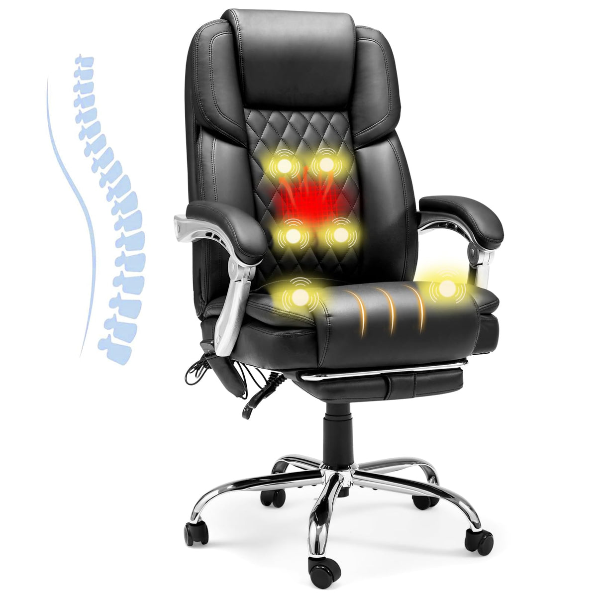 Homrest 6-Point Massage Office Chair With Lumbar Support, Heated Executive Office Chair With Reclining Backrest, Computer Gaming